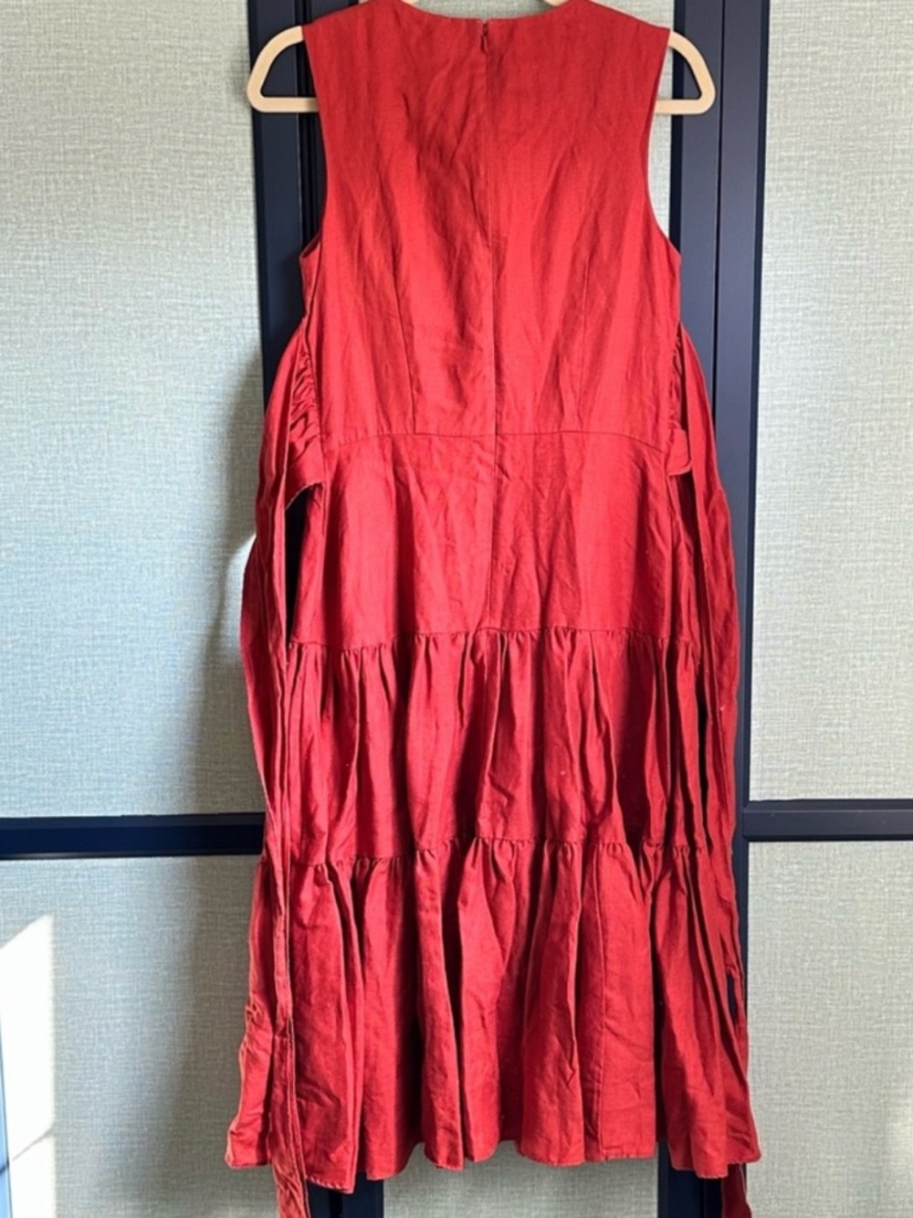 Hobbs London Seville Midi Dress in Cayenne Red 100% Linen Drop Waist, Size 6 - Picture 6 of 11